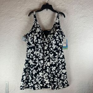 Swim Solutions Womens Flyaway Tummy Control V-Neck Floral Swimdress Size 16‎ NWT